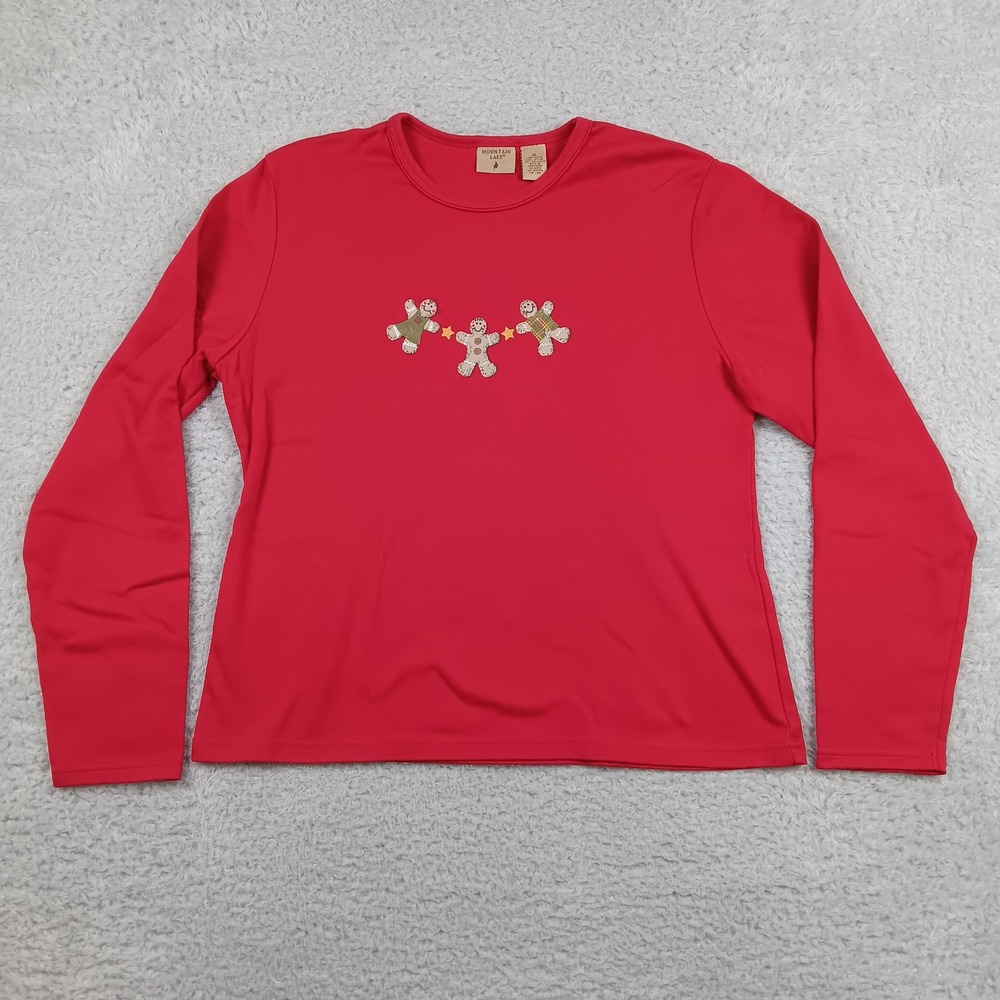 Mountain Lake Top Gingerbread Woman XL Red Holiday Graphic RN 82014